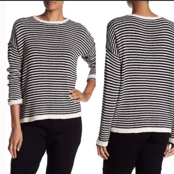 Eileen Fisher Stylish and Cozy Minimalist Striped Black & White Sweater Size XS - Picture 1 of 12